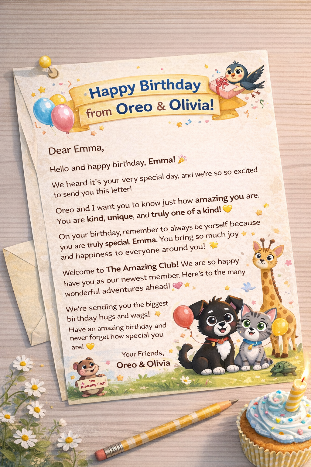 Personalized Birthday Letter from Oreo & Olivia ($9.99) 💛